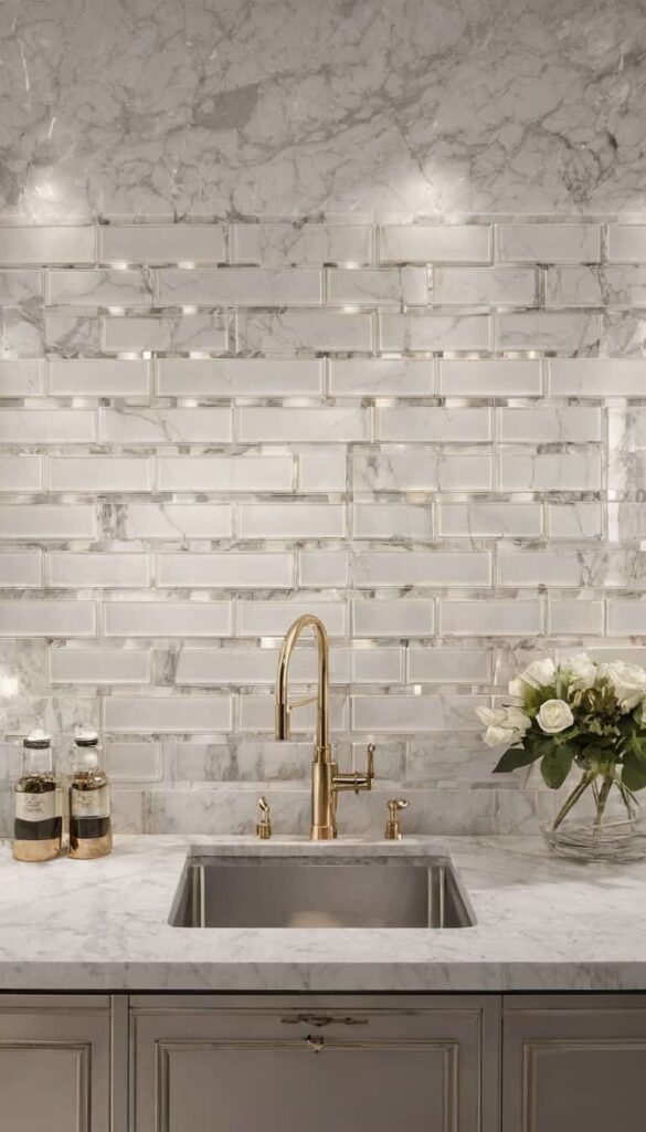 Backsplash and countertop ideas in luxury lights