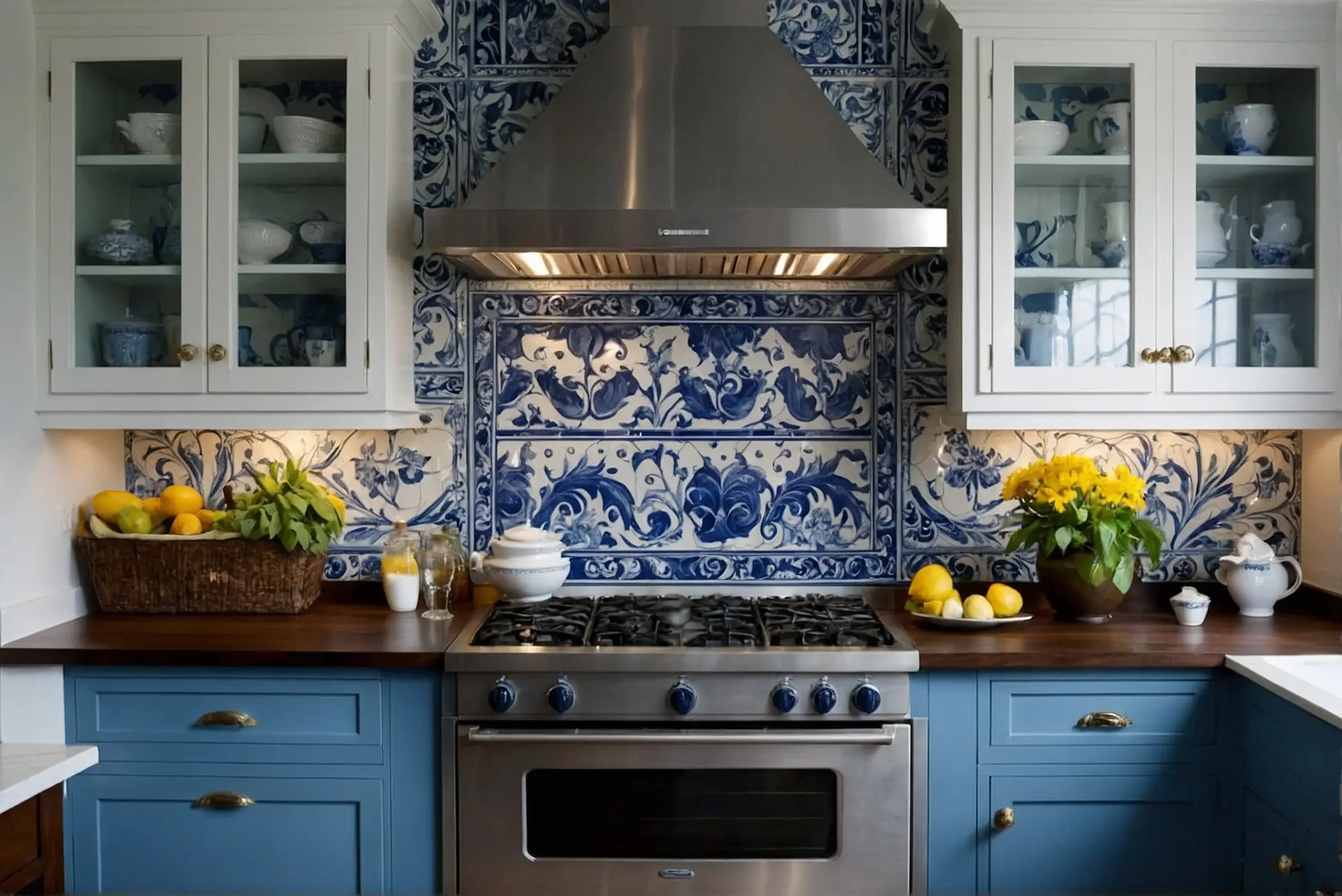 Backsplash ideas for Blue and White Kitchen Cabinets 1