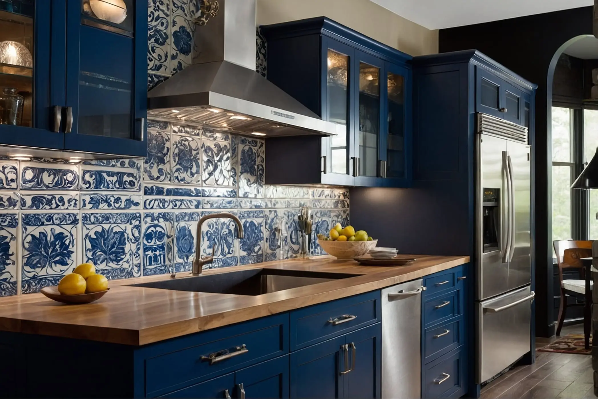 Backsplash ideas for Blue and White Kitchen Cabinets 2