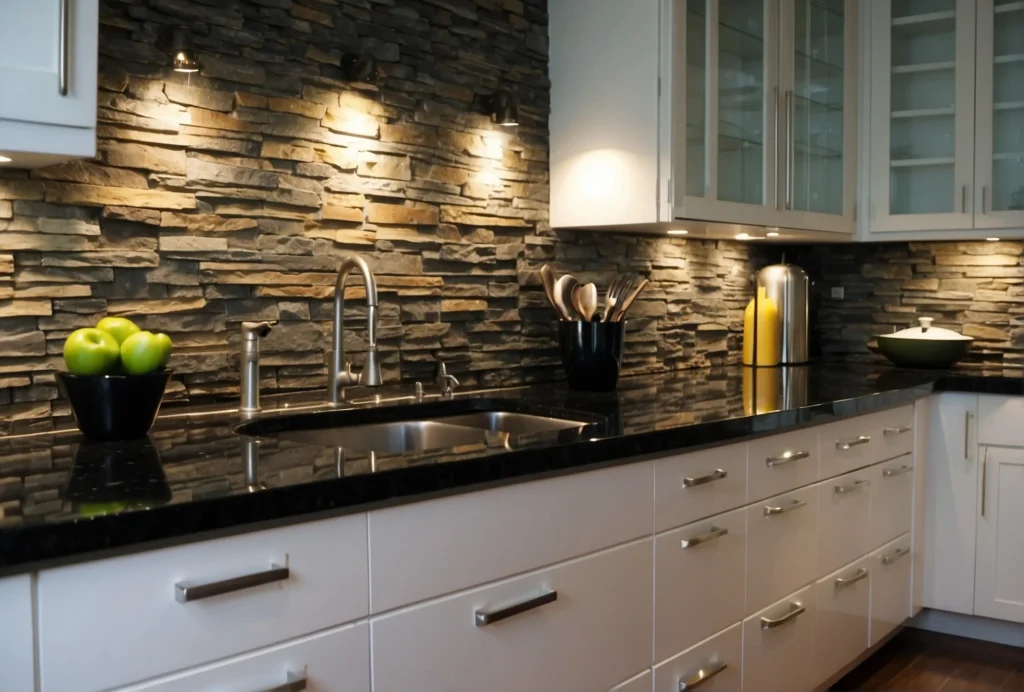 Black Natural Stone Best Backsplash Color For White Cabinets 2