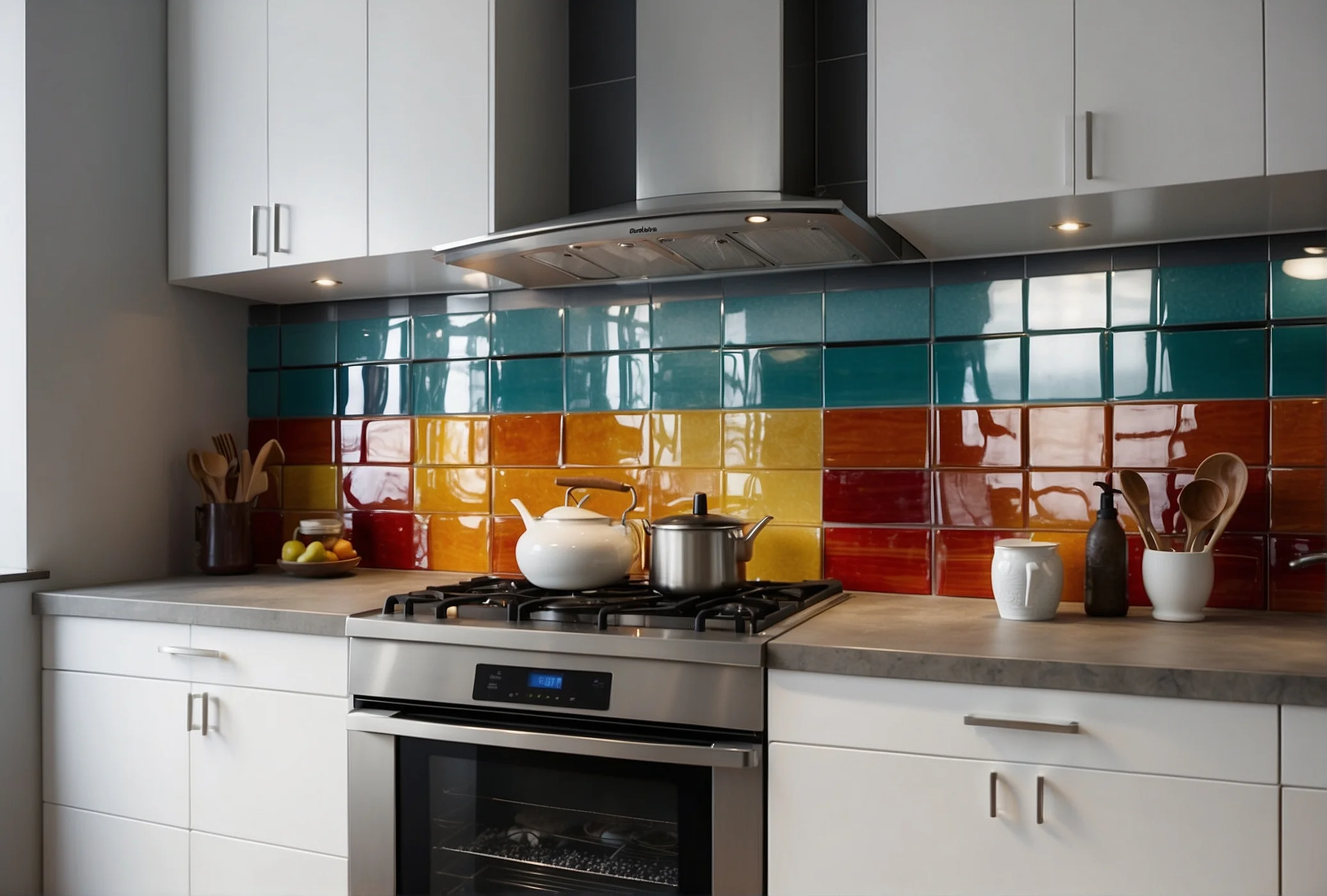 Colorful Accent Backsplash for White Cabinets Ideas 1