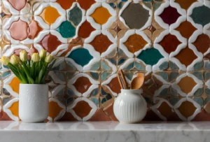 Colorful Accent Backsplash for White Cabinets Ideas