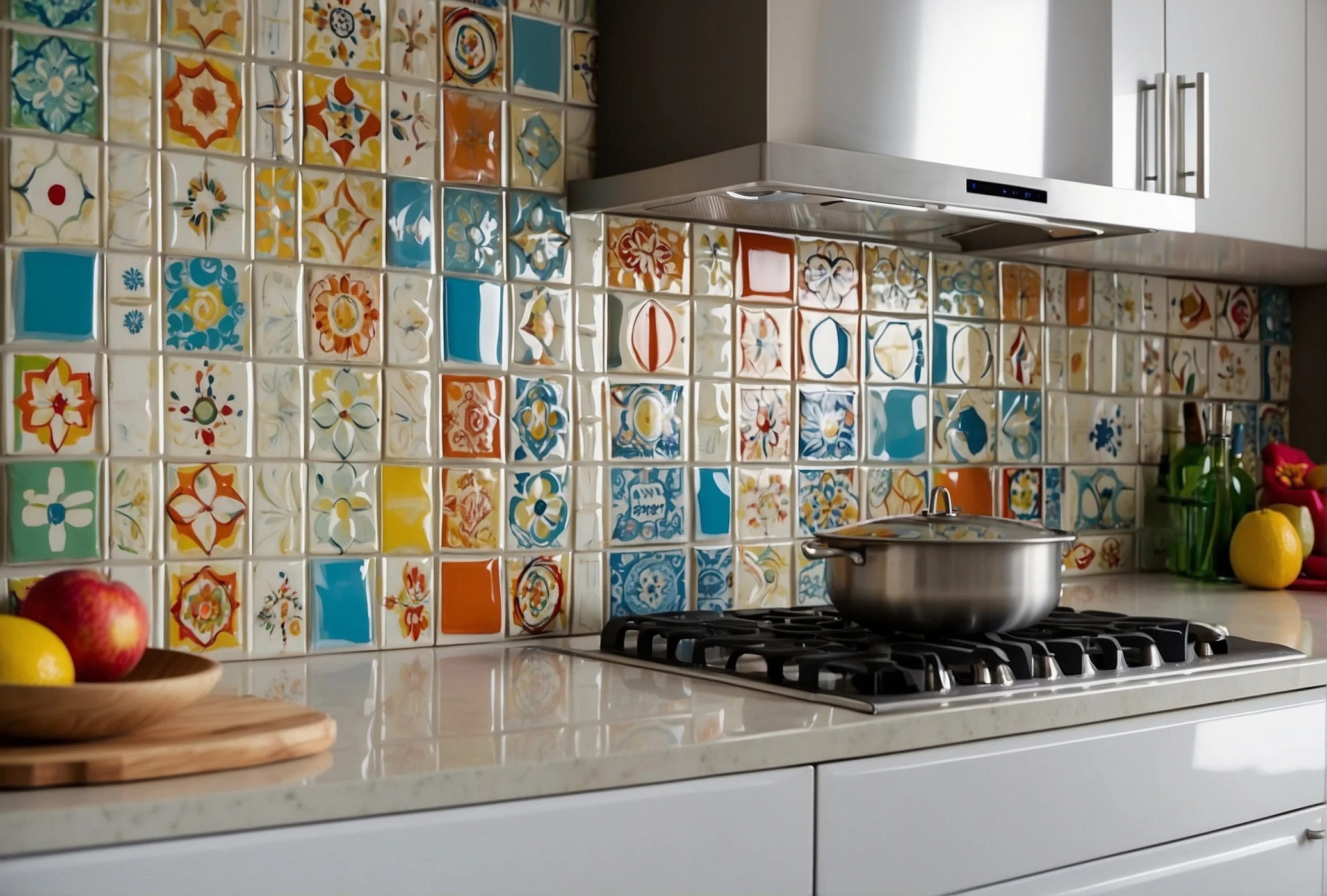 Colorful Accent Backsplash for White Cabinets Ideas 3