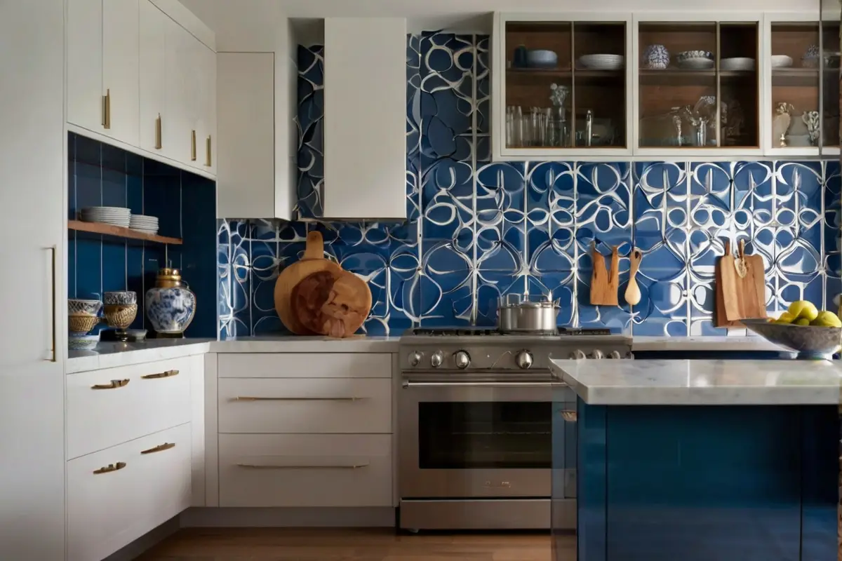 Contemporary Backsplash Ideas for Blue and White Kitchen Cabinets 2