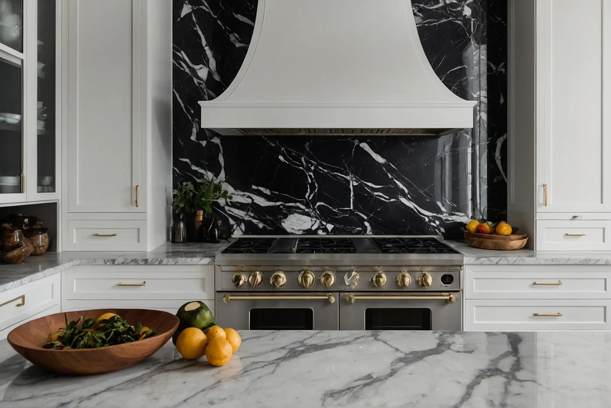 Elevate your kitchen design with a marble backsplash white cabinets 1