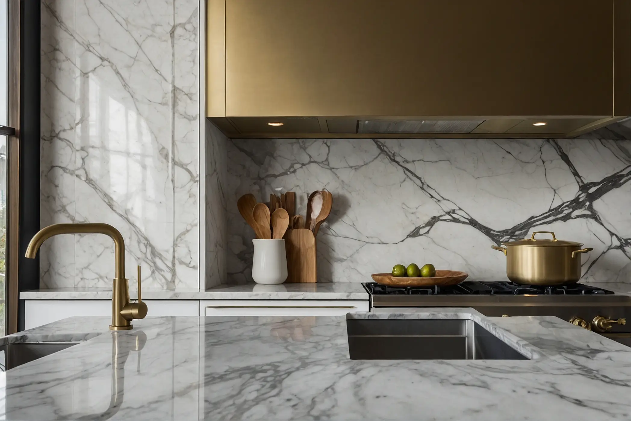 Elevate your kitchen design with a marble backsplash white cabinets 3