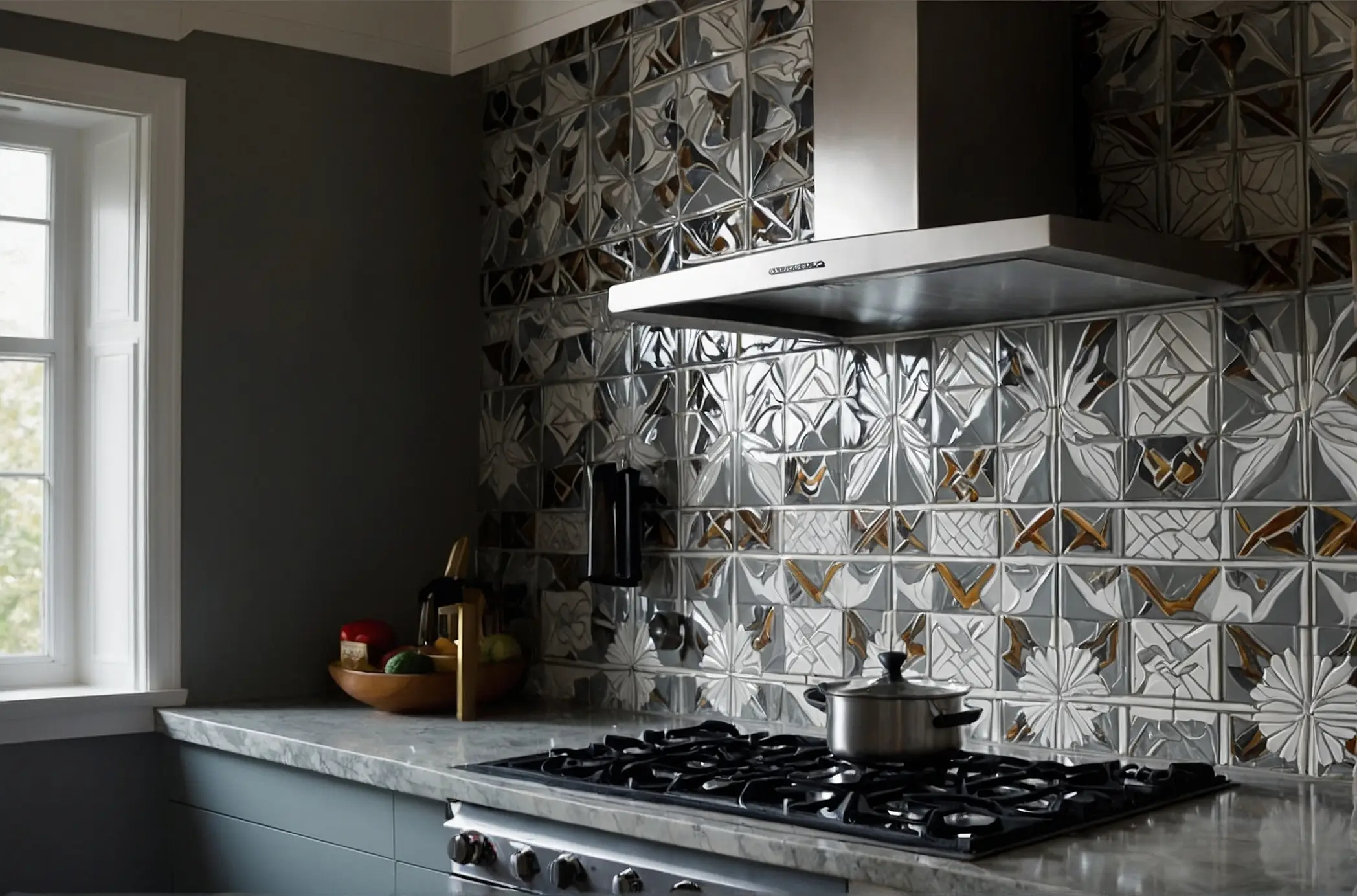 Geometric Patterns Tiles Backsplash Ideas For Grey Cabinet 3