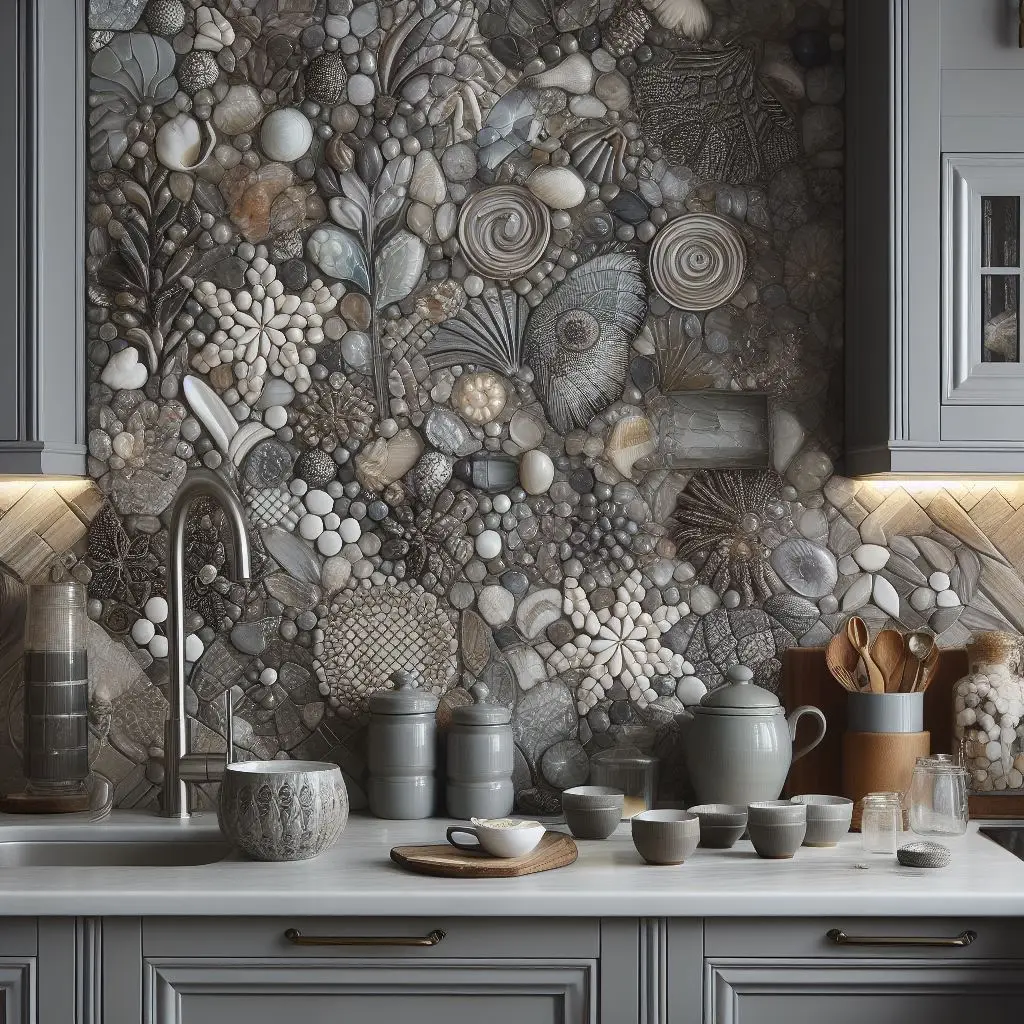 Glass Mosaic Tiles Backsplash Ideas For Grey Cabinets 01