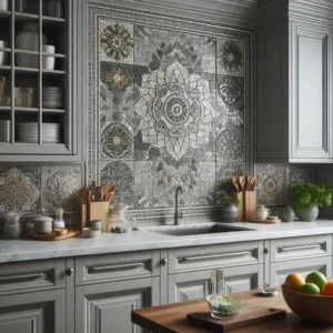 Glass Mosaic Tiles Backsplash Ideas For Grey Cabinets 02