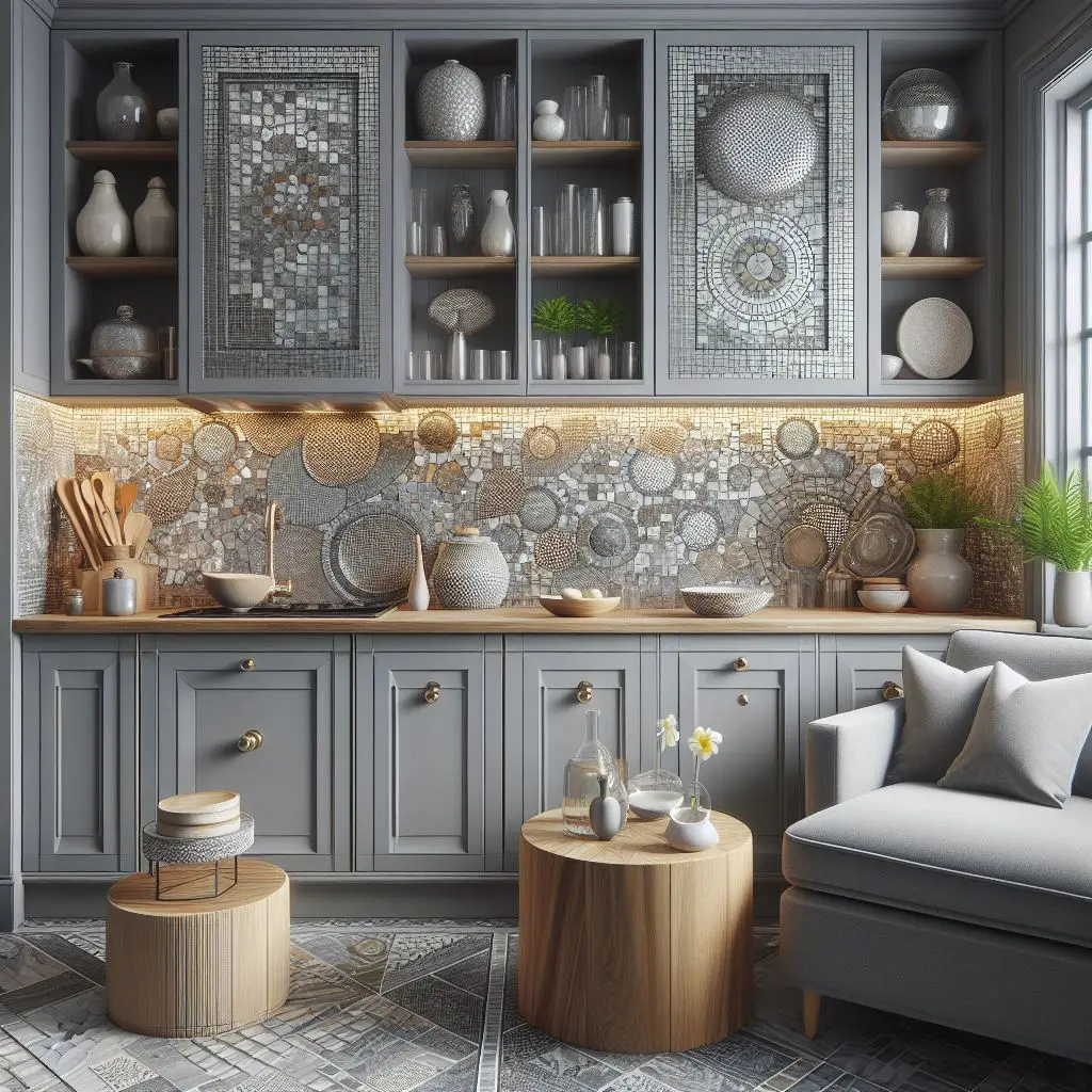 Glass Mosaic Tiles Backsplash Ideas For Grey Cabinets 03