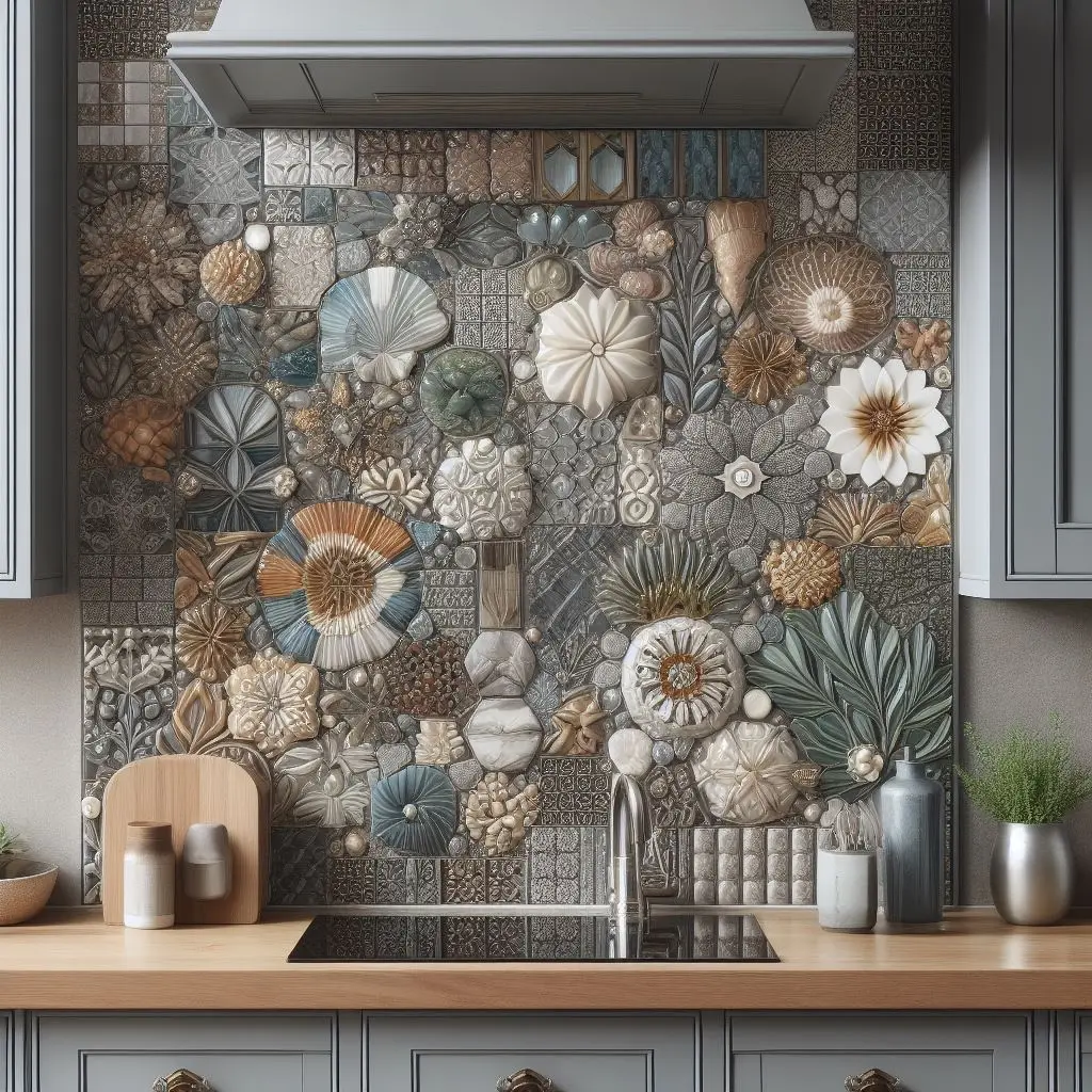 Glass Mosaic Tiles Backsplash Ideas For Grey Cabinets 04