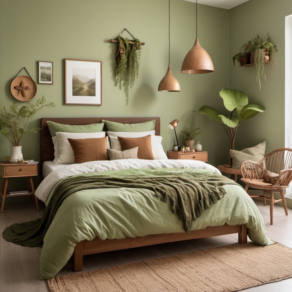 Goblin Core Bedroom Ideas with Nature inspired color palette in soft greens and browns 1