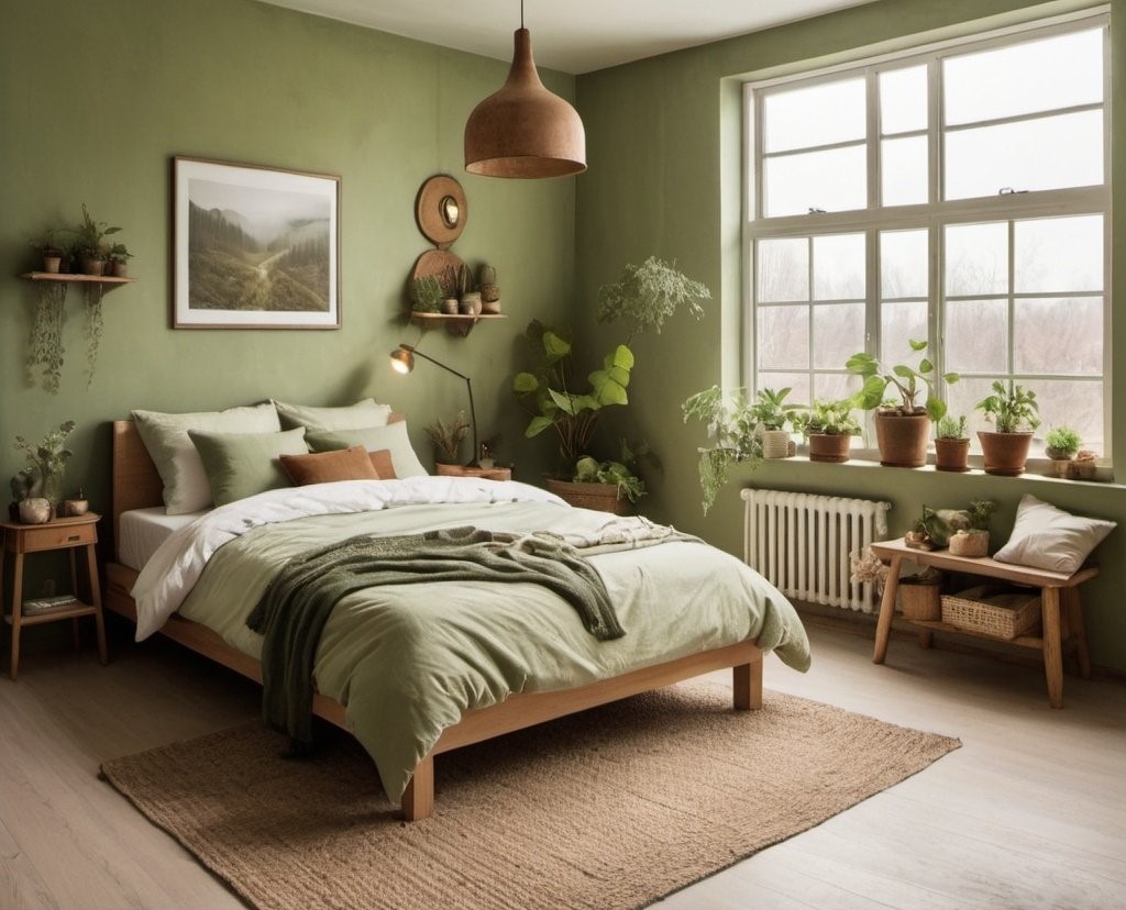 Goblin Core Bedroom Ideas with Nature inspired color palette in soft greens and browns 2