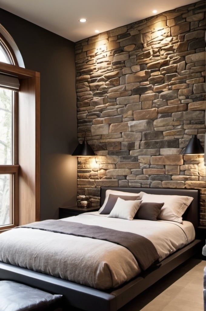 Goblin Core Bedroom Ideas with stone accent wall 2