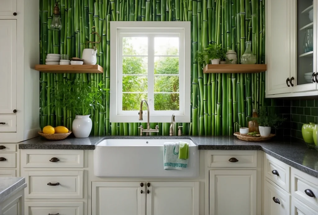 Green Bamboo Best Backsplash Color For White Cabinets