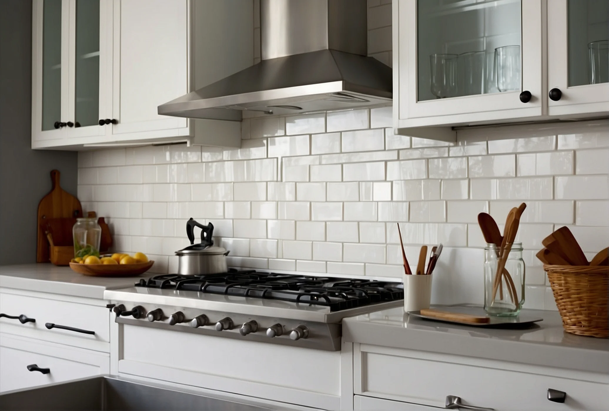 Large Tile Backsplash for White Cabinets Ideas 2