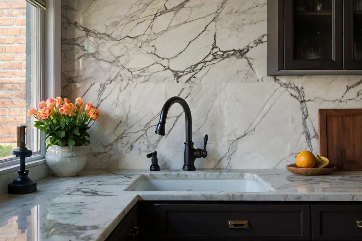 Marble Backsplash for Kitchen Sink 0