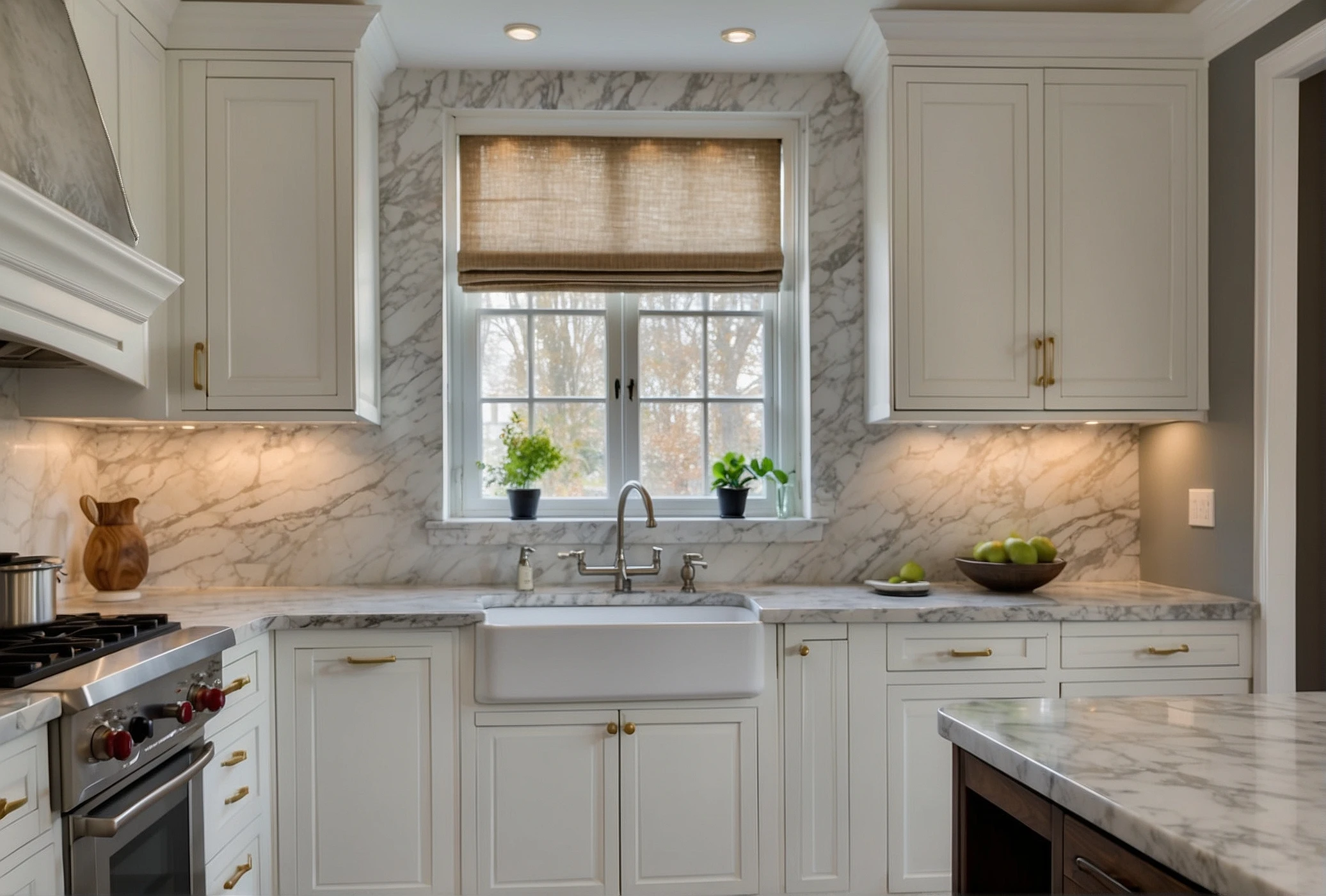 Marble Backsplashes For White Cabinets Ideas 2