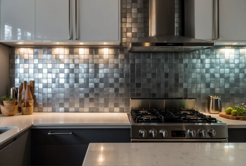 Metallic Tile Backsplash Colors for White Cabinets 1