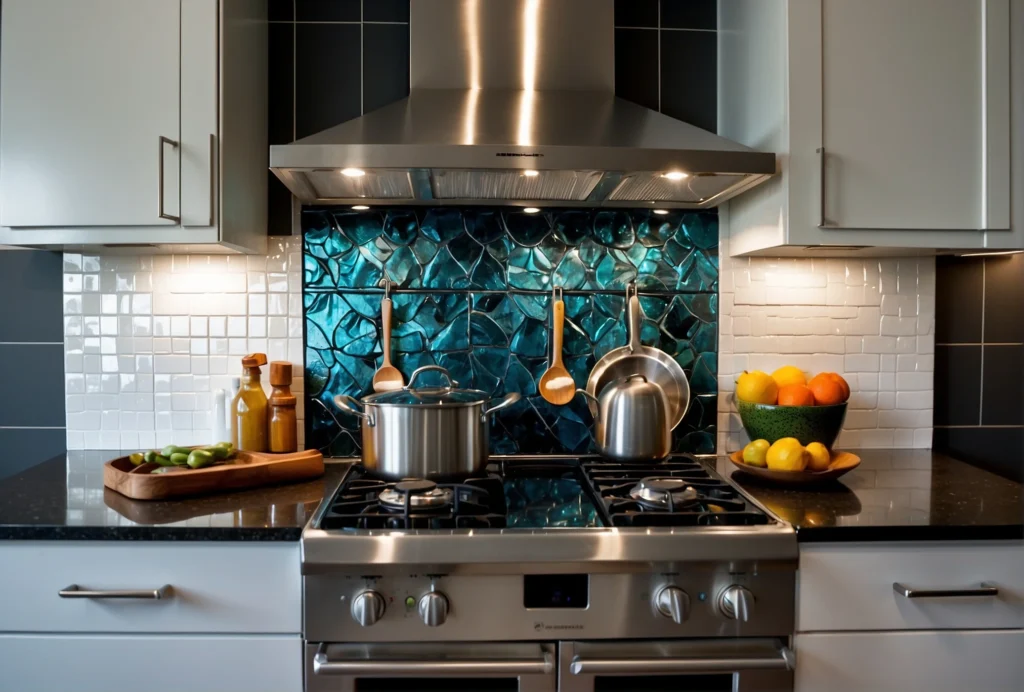 Metallic Tile Backsplash Colors for White Cabinets 2