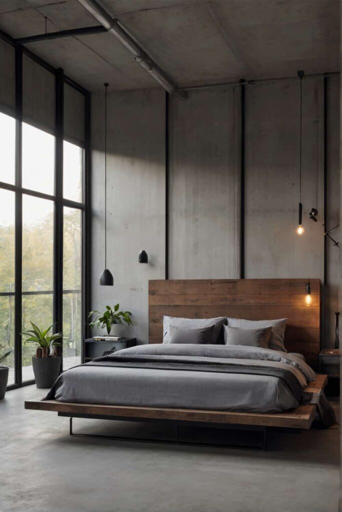 Minimalist Industrial Bedroom Ideas with sleek and streamlined furniture 1