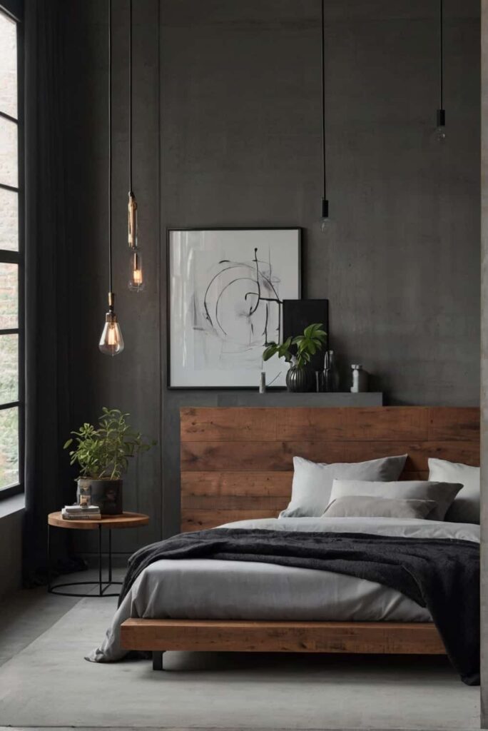 Minimalist Industrial Bedroom Ideas with sleek and streamlined furniture 2