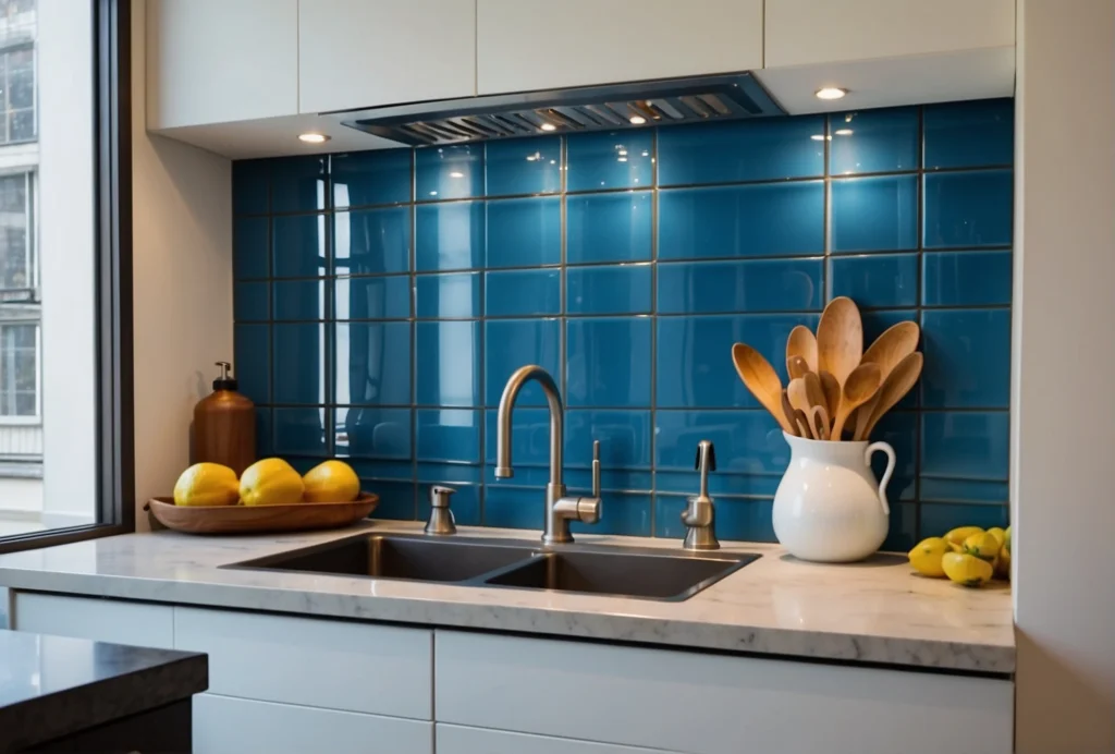 Modern Blue Best Backsplash Color For White Cabinets 1