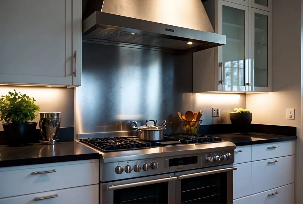 Modern Metallic Backsplash Colors for White Cabinets 2