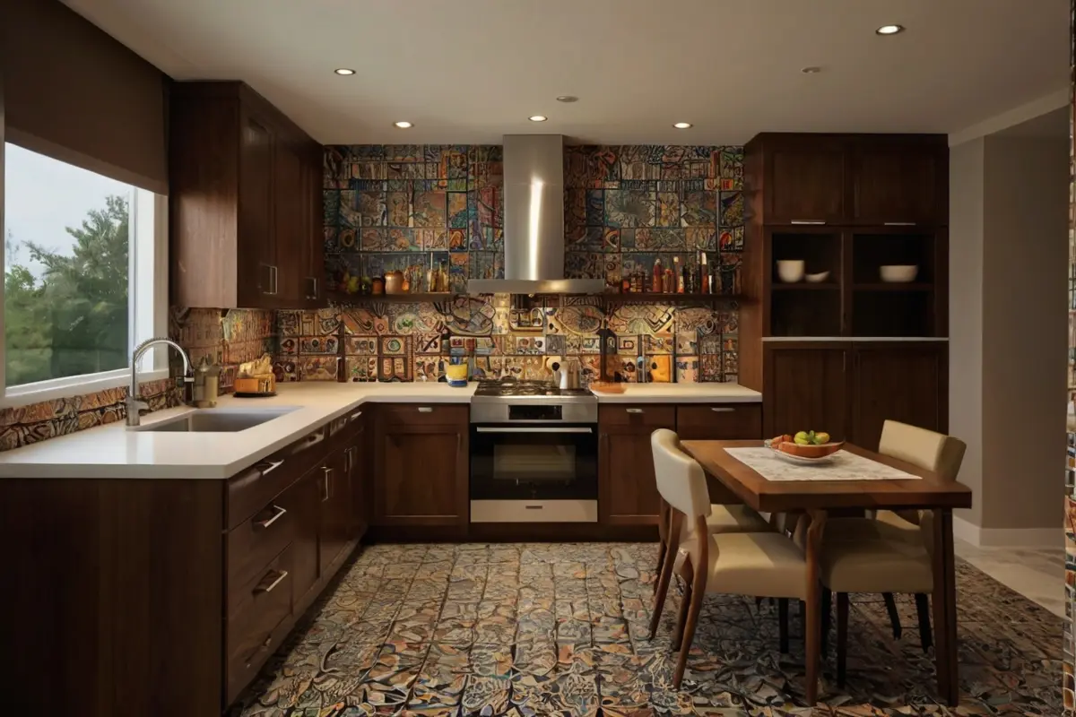 Modern Mozaic Backsplash Ideas for Brown Cabinets