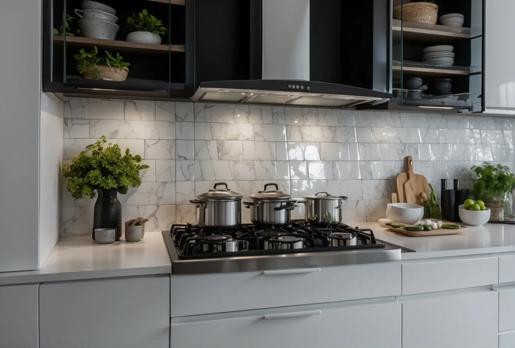 Monochromatic Metallic Backsplash Colors for White Cabinets 1