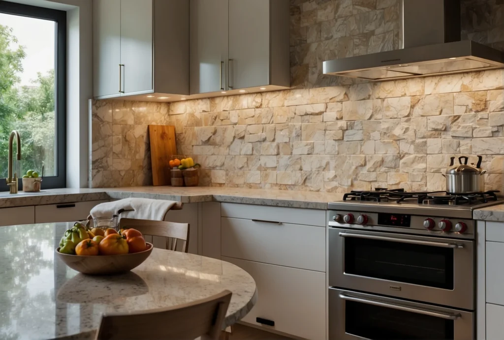 Retro Backsplash with Off White Cabinets Ideas 2