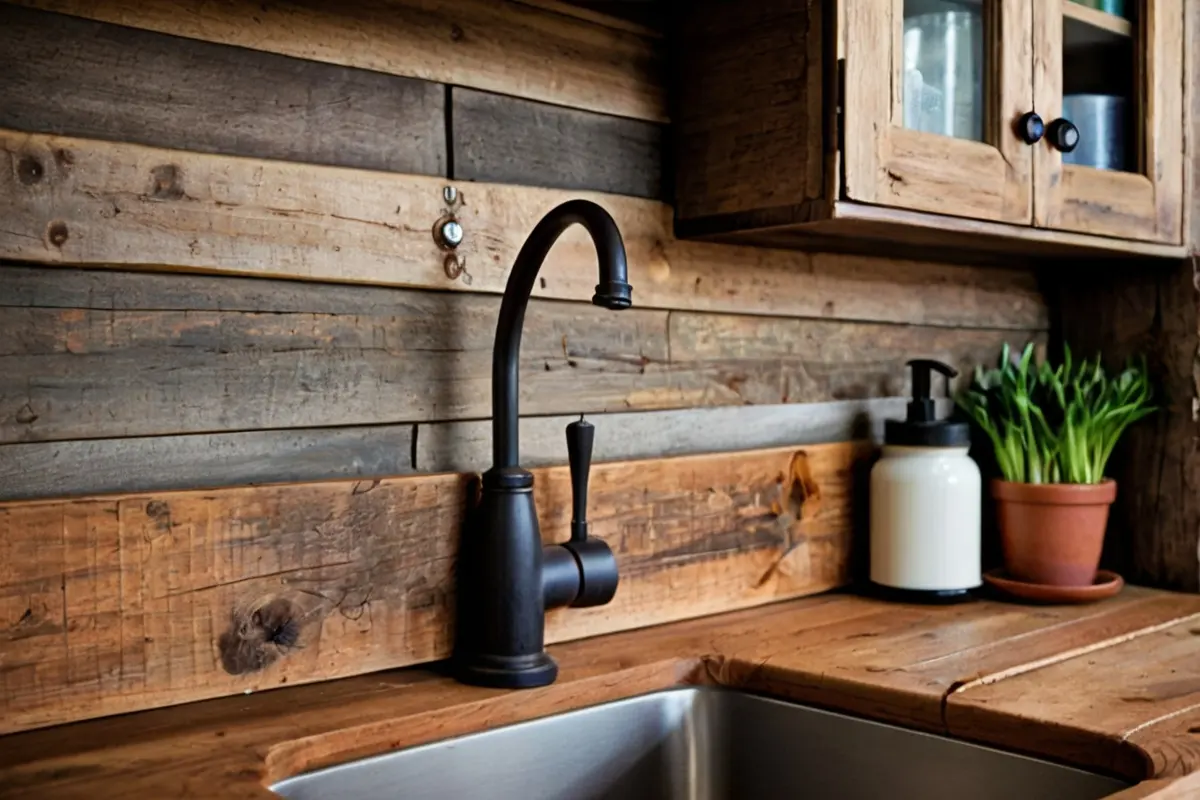 Rustic and Charming Wood Backsplash for Kitchen Sink 1