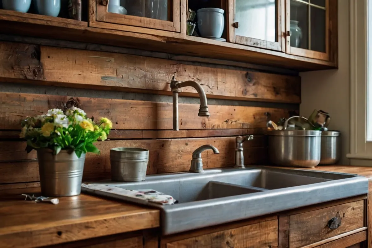 Rustic and Charming Wood Backsplash for Kitchen Sink 2