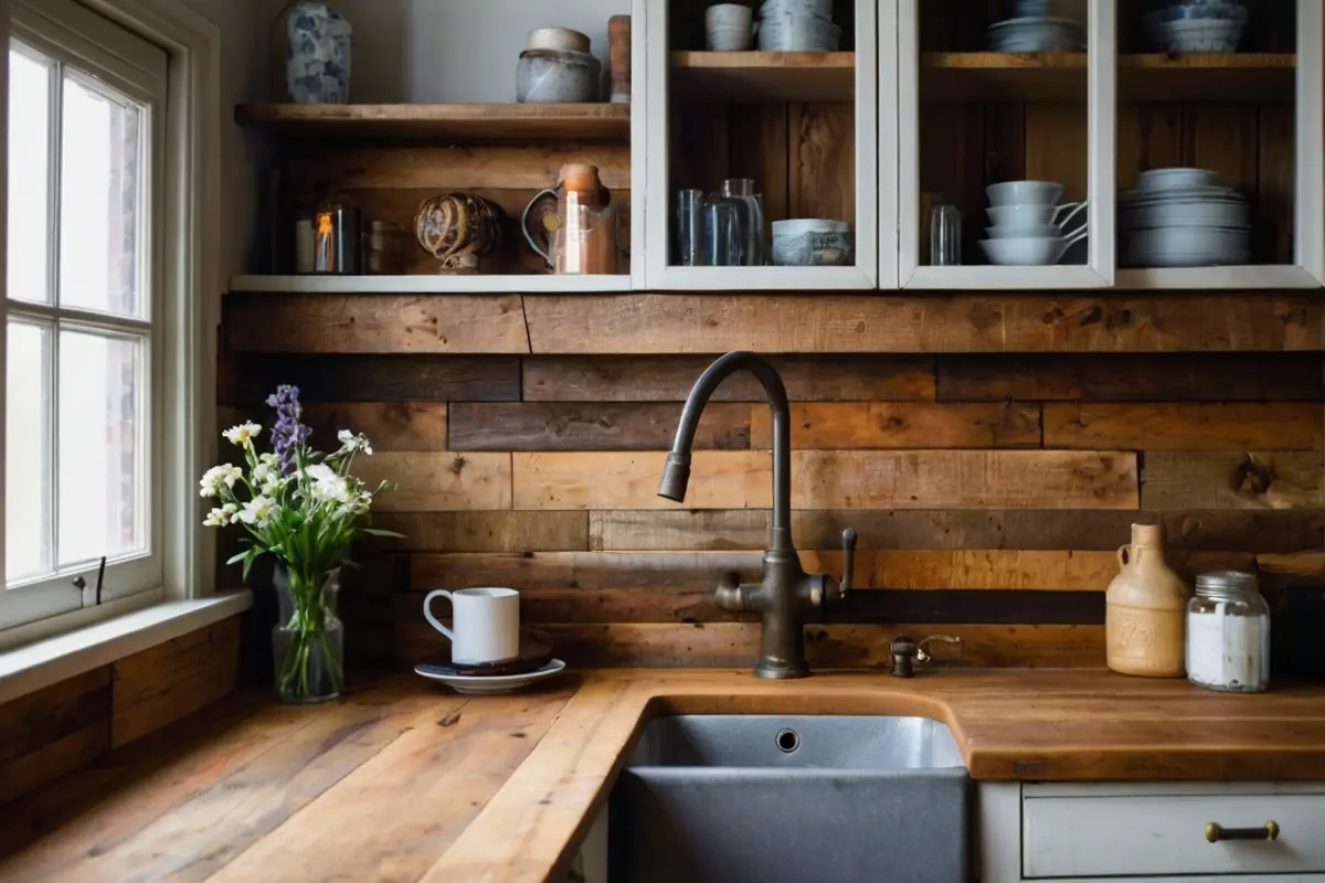 Rustic and Charming Wood Backsplash for Kitchen Sink