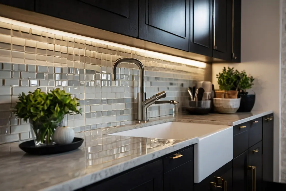 Sleek and Modern Backsplash for Kitchen Sink