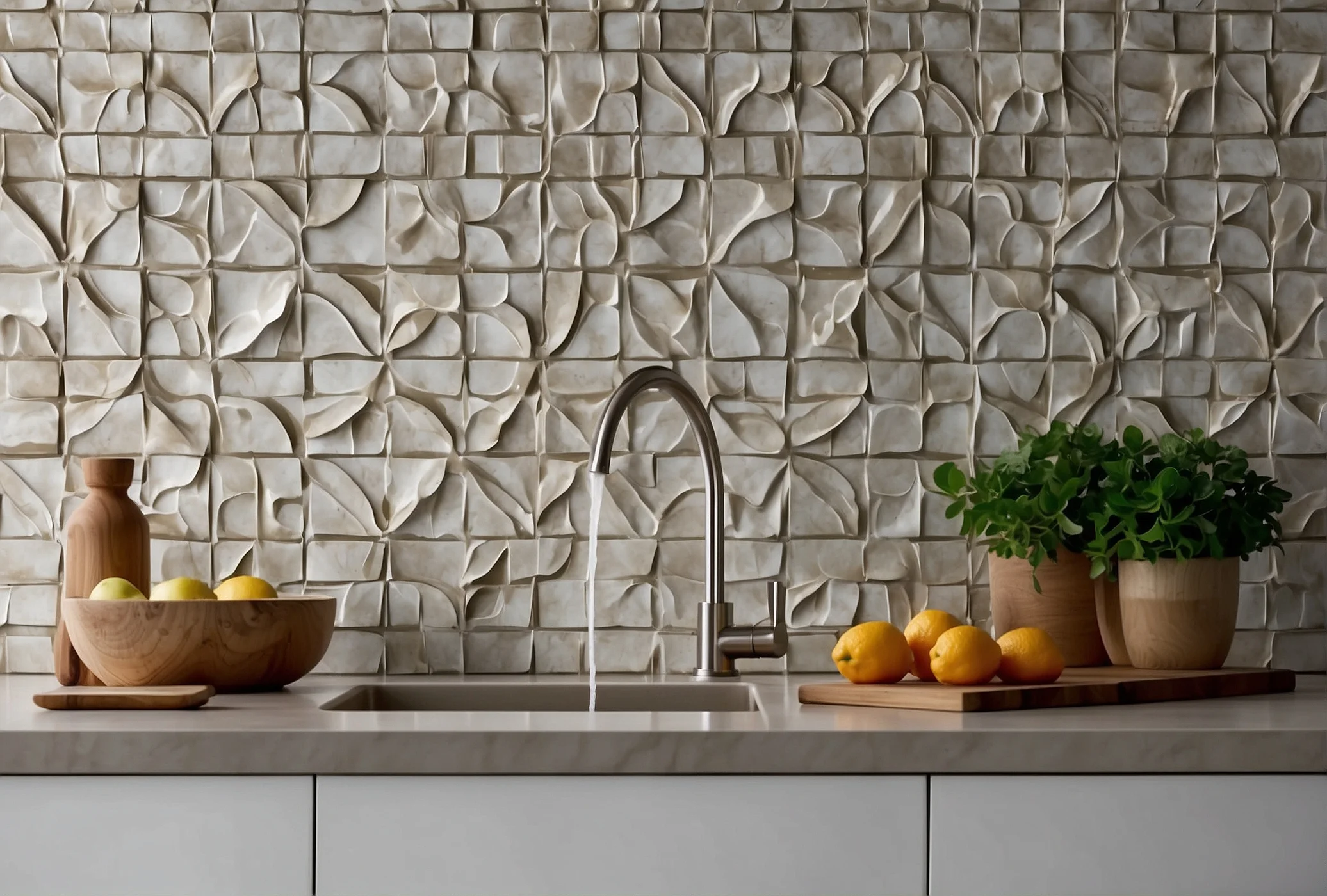 Textured Tile Backsplash for White Cabinets Ideas