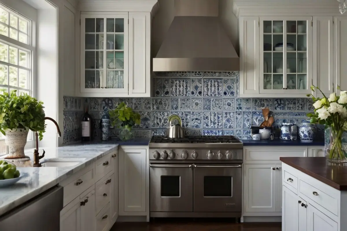 Timeless Backsplash Ideas for Blue and White Kitchen Cabinets 2