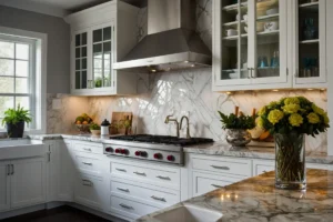 a sophistication to your home with a marble backsplash white cabinets 0