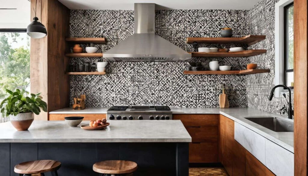 backsplash and countertop ideas in hexagonal art 1