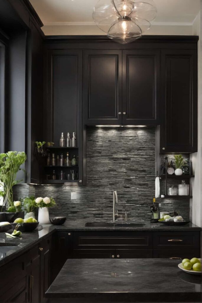 backsplash for black granite countertops contrast lighting 1