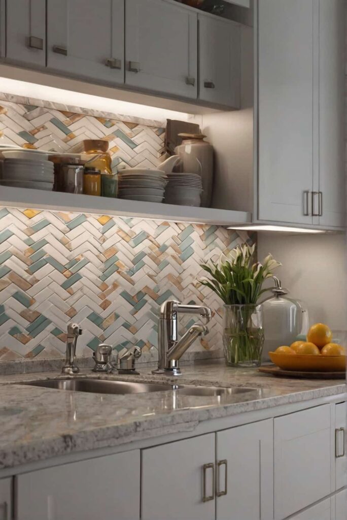 backsplash tile ideas in chevron pattern with contrast 1