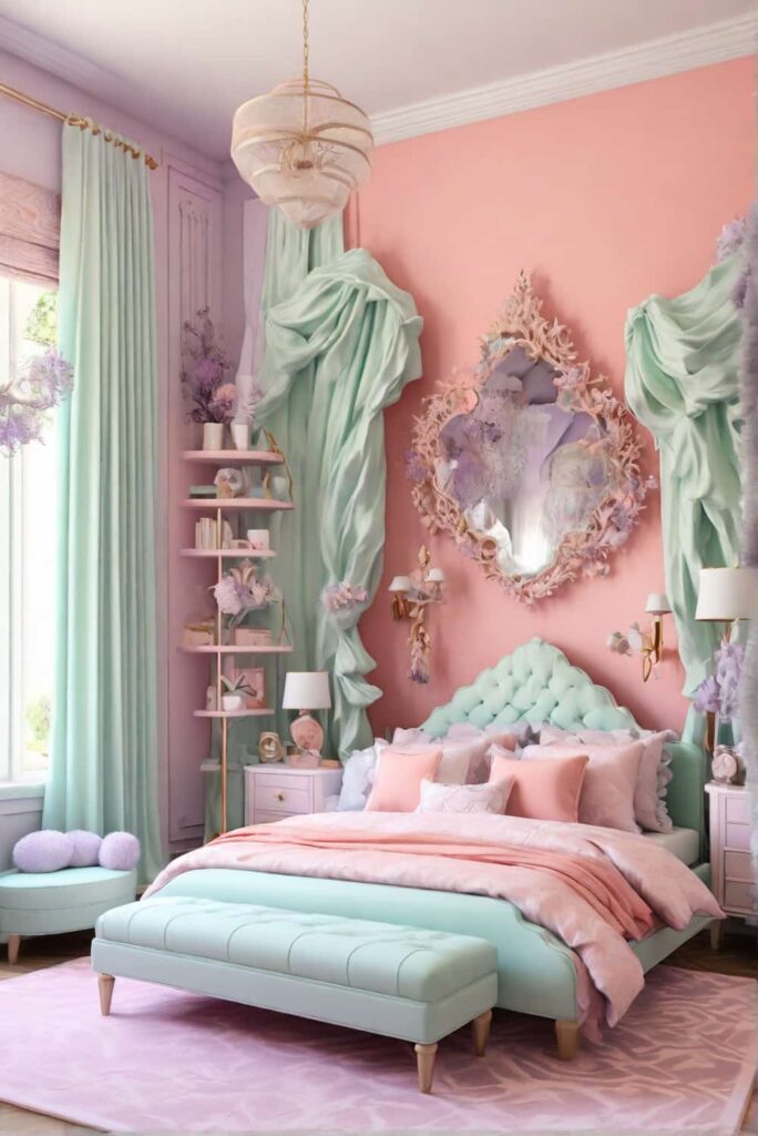bedroom decor ideas for girls with lavender mint or soft coral wall