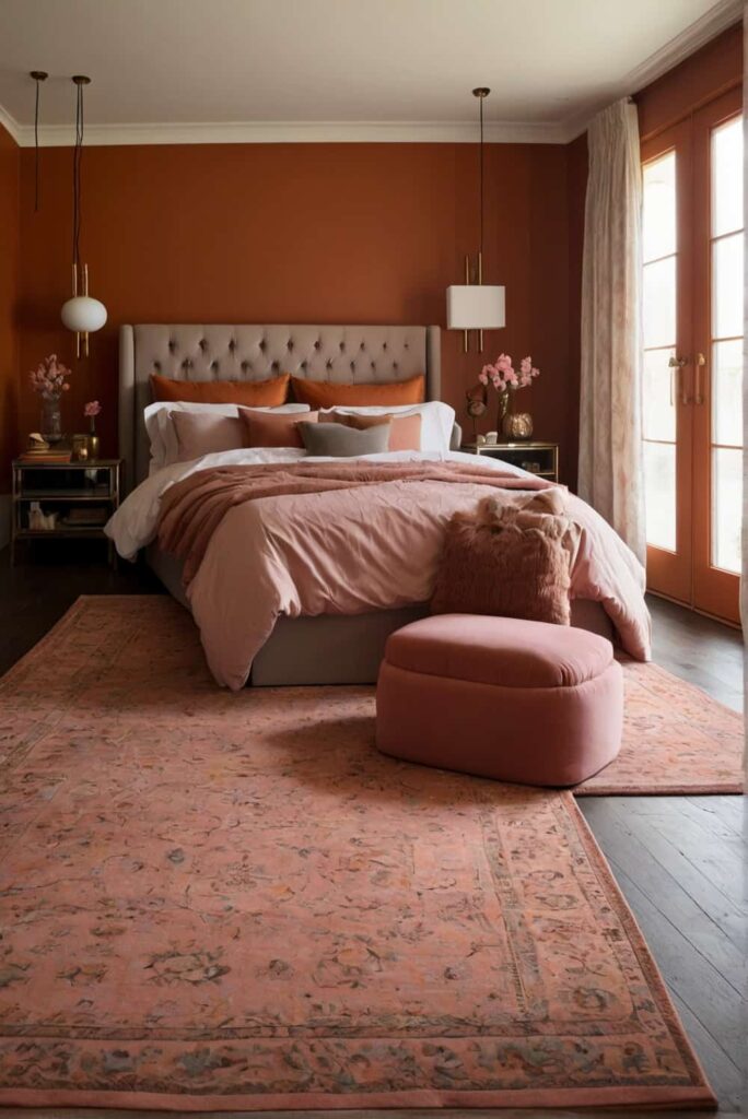 bedroom interior design ideas in rich earthy burnt orange and muted pink for unwinding 1