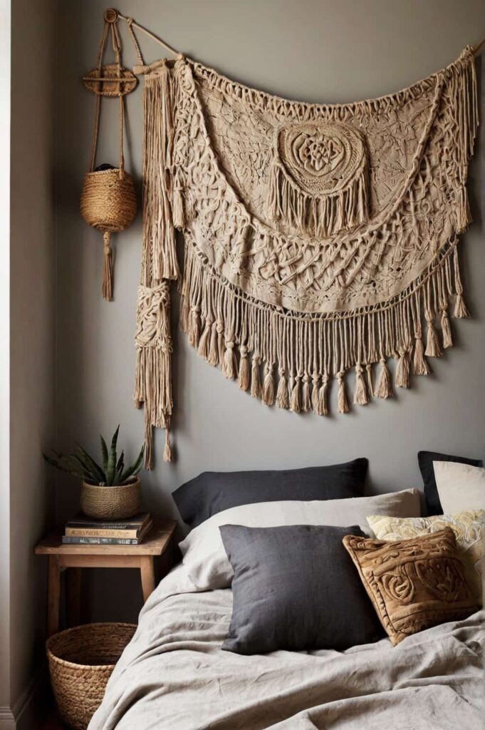 bedroom wall decor ideas mix textures through tapestries 2
