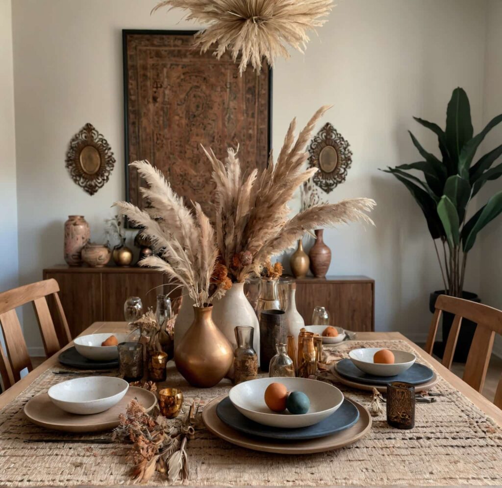boho dining table ideas in a modern dining room 2