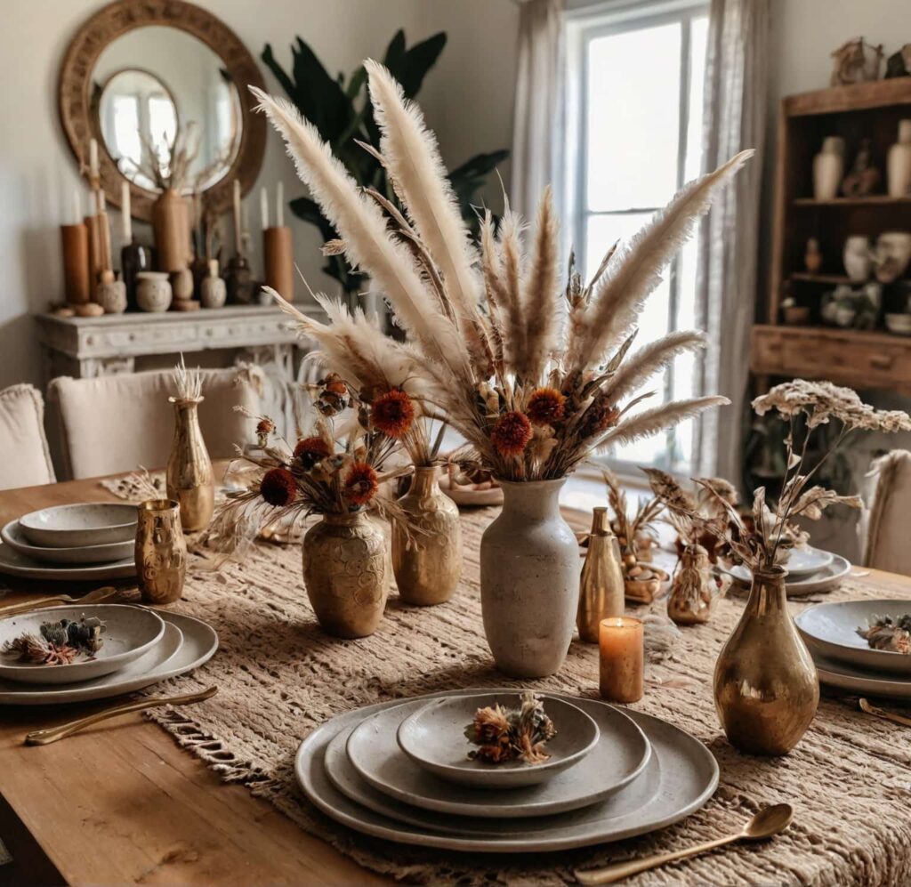 boho dining table ideas with an eclectic an eclectic mix of vintage vases