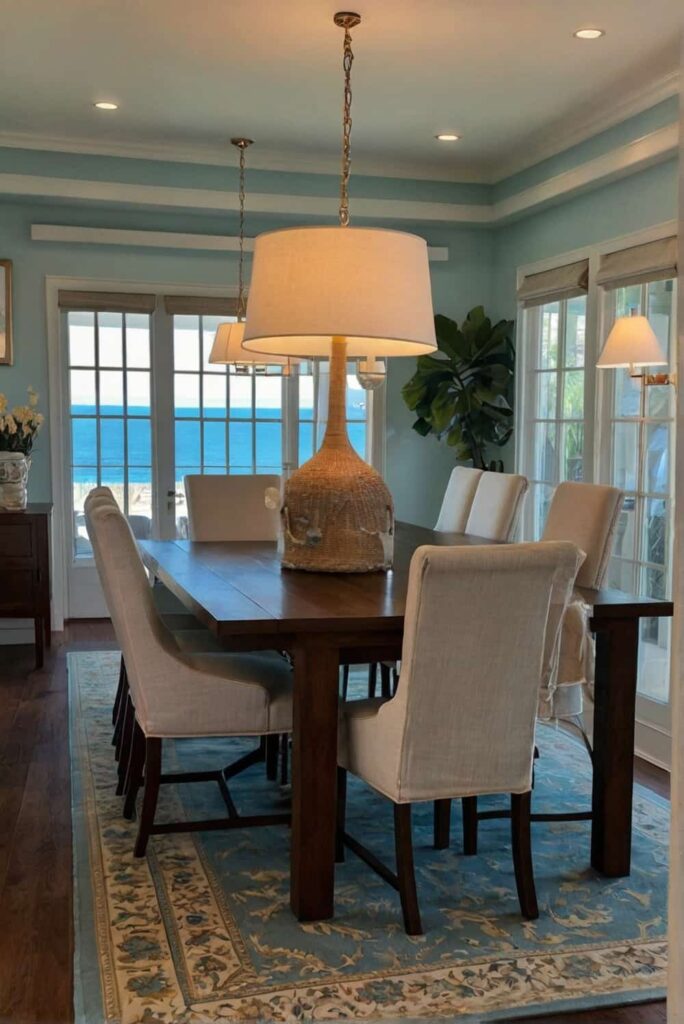 coastal dining room decor ideas dimmed with floor lamp 2
