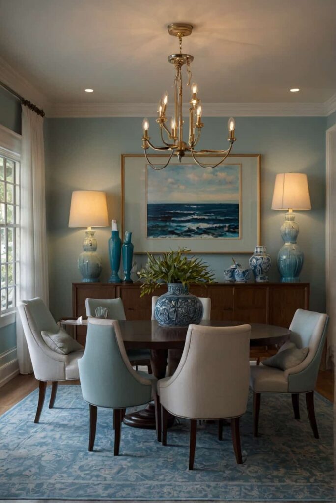coastal dining room decor ideas dimmed with floor lamp