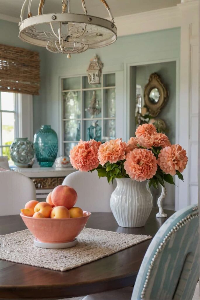 coastal dining room decor ideas in accents of coral