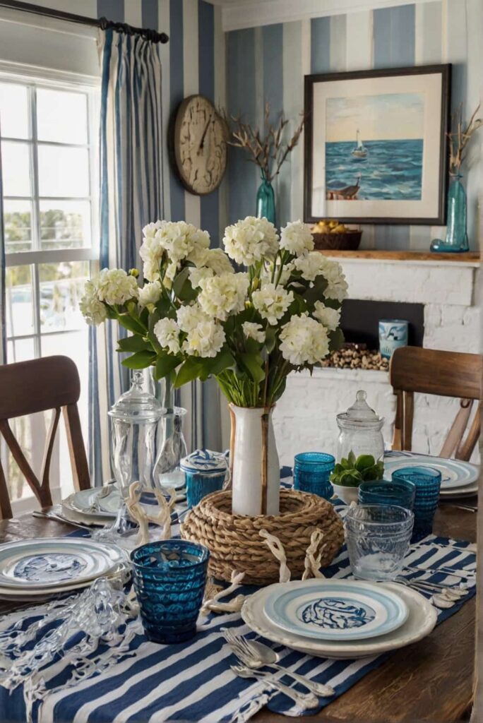 coastal dining room decor ideas in nautical stripes 1